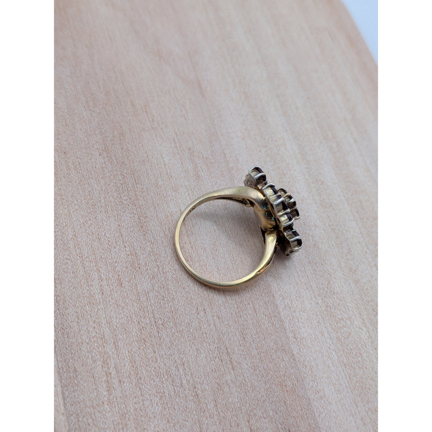 Vintage 10k Yellow Gold Garnet Cluster Ring Size 3.75