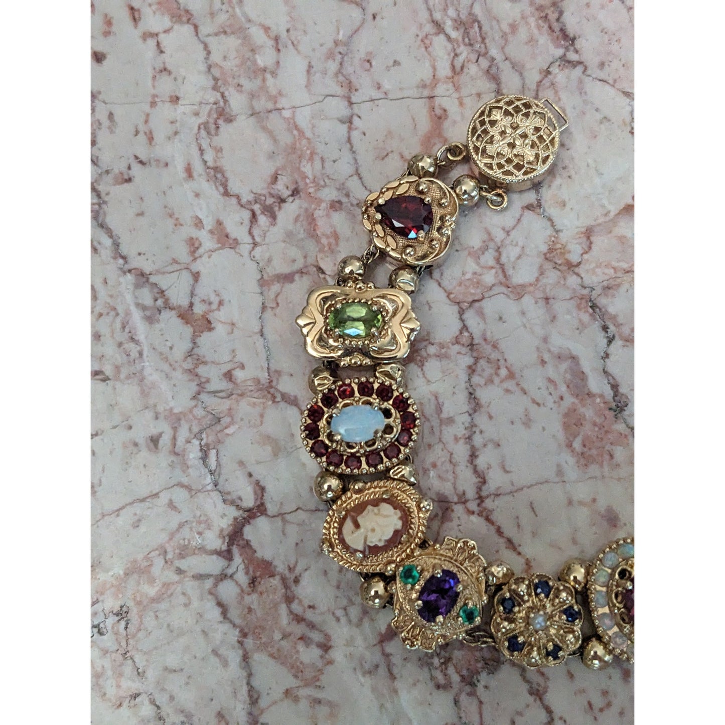 FLAW Vintage 14k Solid Gold Multi-Gemstone Slide Estate Bracelet