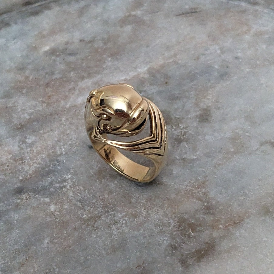 Vintage 10k Yellow Gold Dolphin with Diamond Accent Ring Size 4