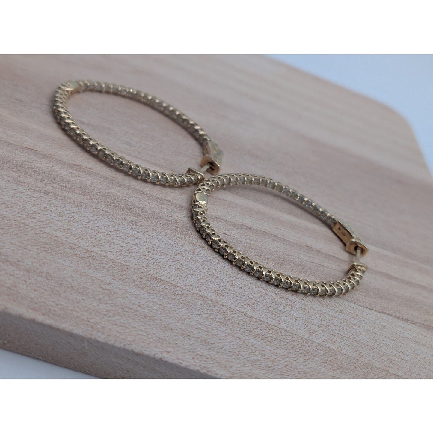 14K Solid Yellow Gold Natural Diamond Hoop Earrings 1.73 CTTW J/SI Round Cut