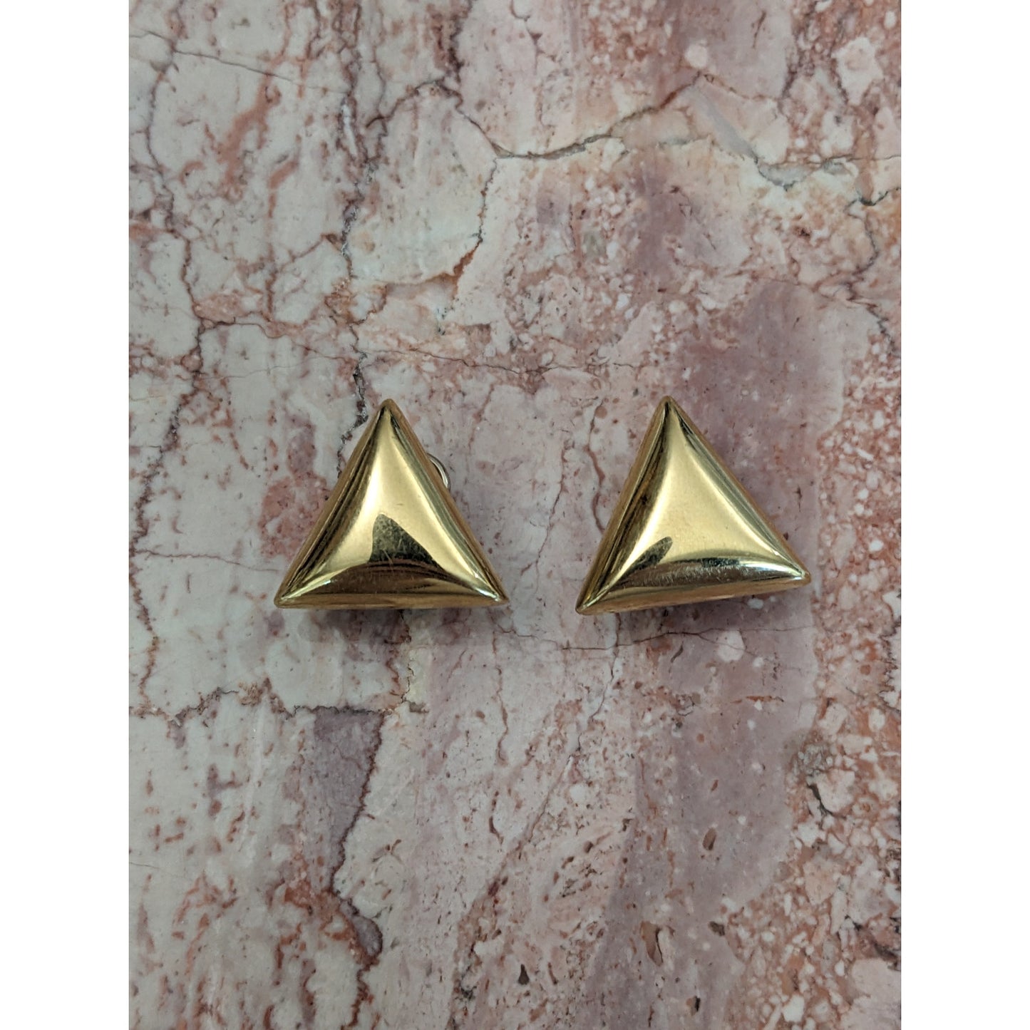 Vintage 14k Yellow Gold Hollow Chunky Triangle Earrings Omega Backs