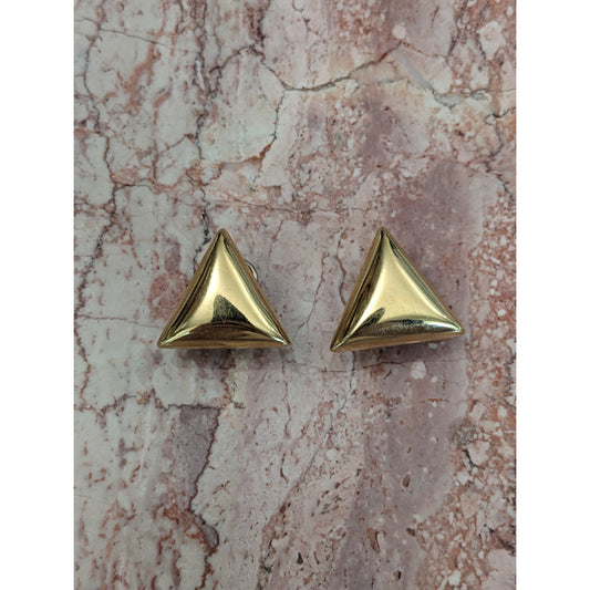 Vintage 14k Yellow Gold Hollow Chunky Triangle Earrings Omega Backs