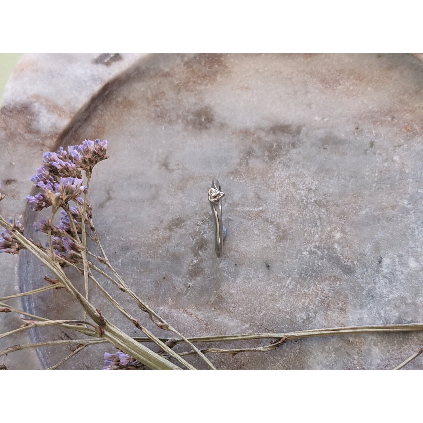 Vintage 10k White Gold SUPER DAINTY MINI Heart Diamond Ring Size 5US