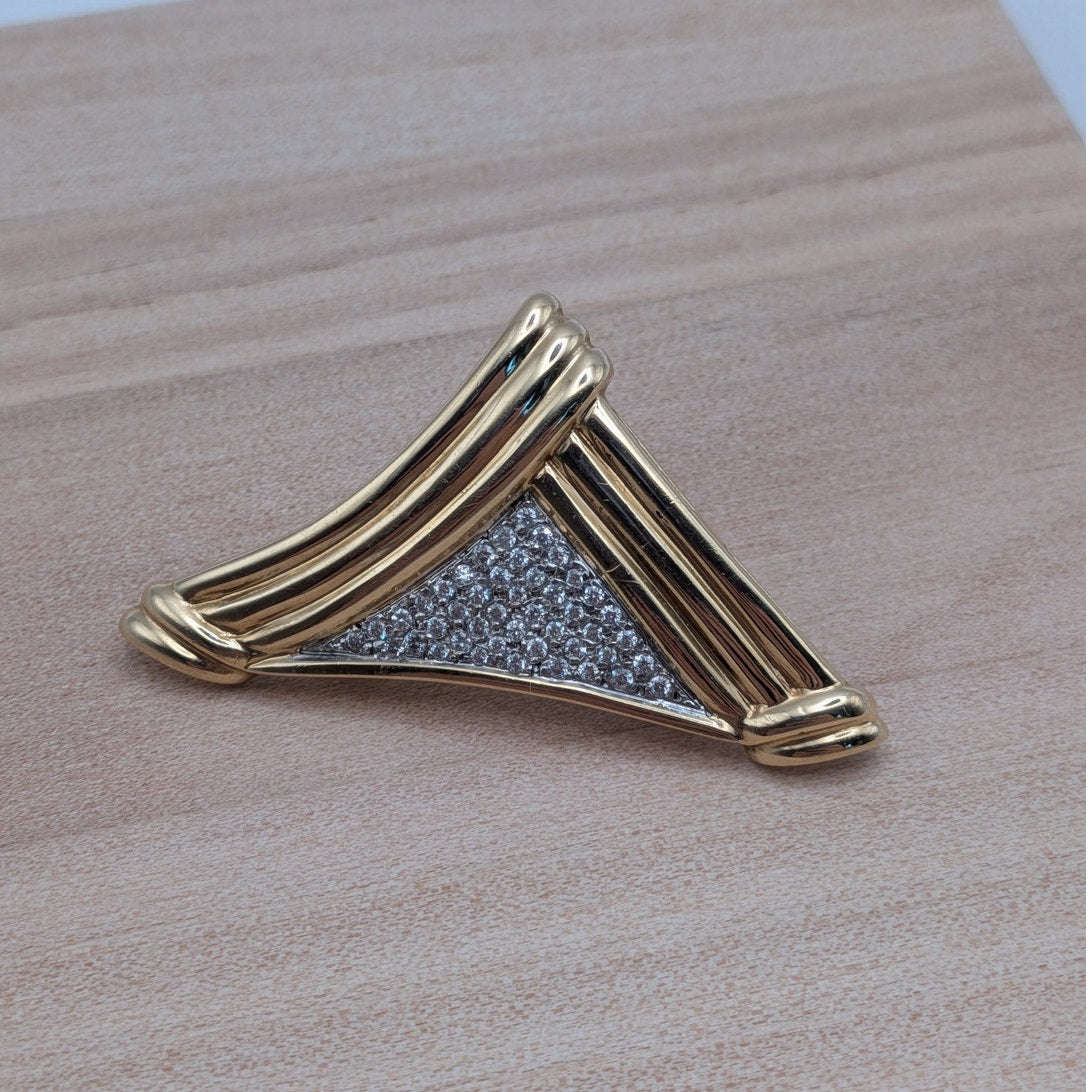 Vintage Unmarked 14k Gold Triangle Slide Pendant with Pave Diamonds