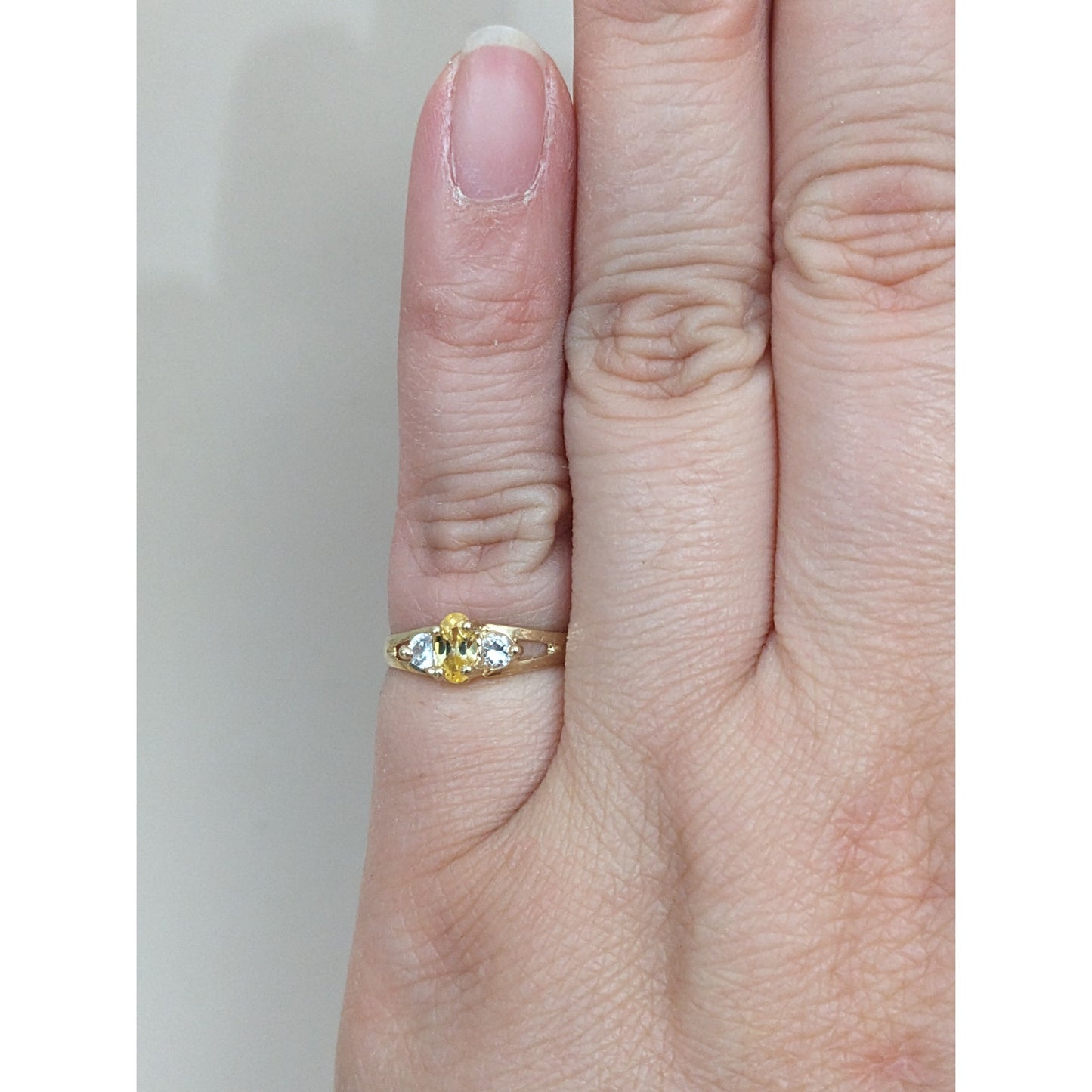 Vintage 14k Gold Mini Dainty Ring with CZ Yellow and White Stones Size 4.5US