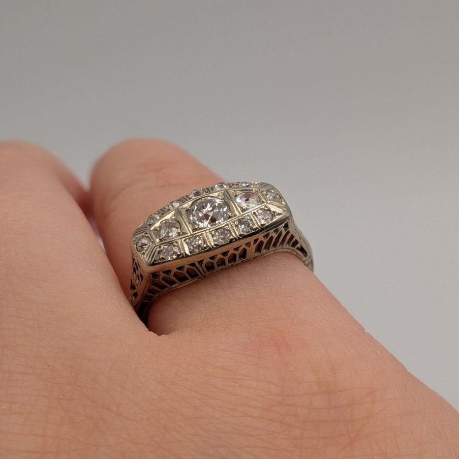 Antique 18k White Gold Cluster Ring Size 5.25 w/ 0.75cttw Diamonds