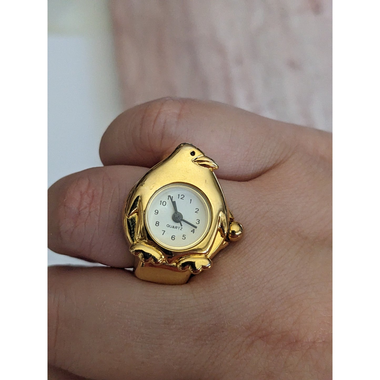 Preowned Gold Tone Ring Watch with Penguin Working