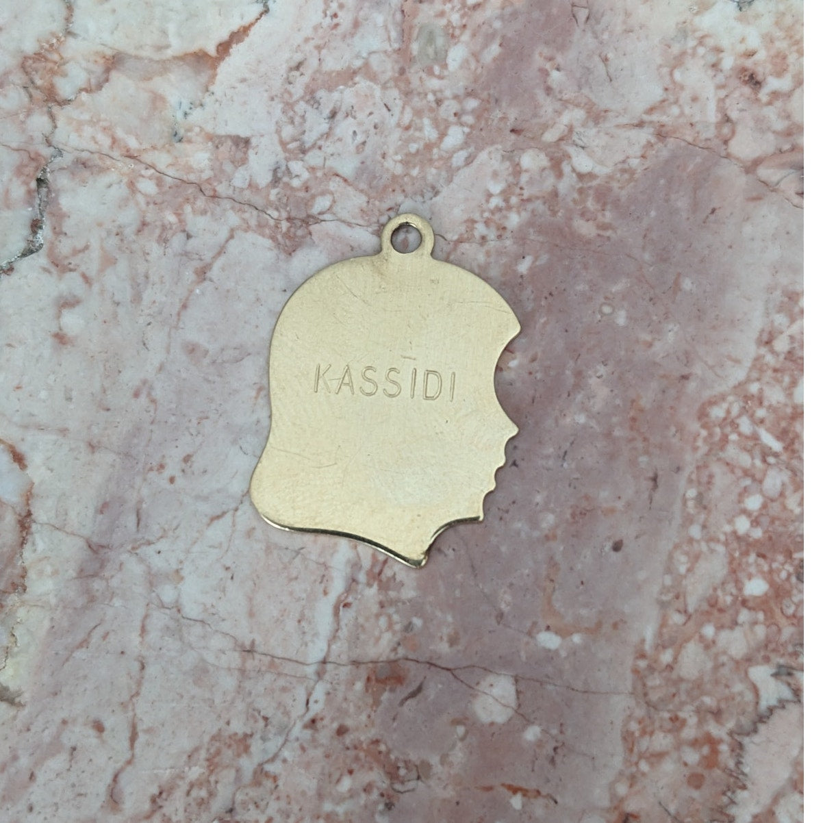 Vintage 14k Yellow Gold Flat Girl Silhouette Engraved "KASSIDY" & "4-4-92" Charm