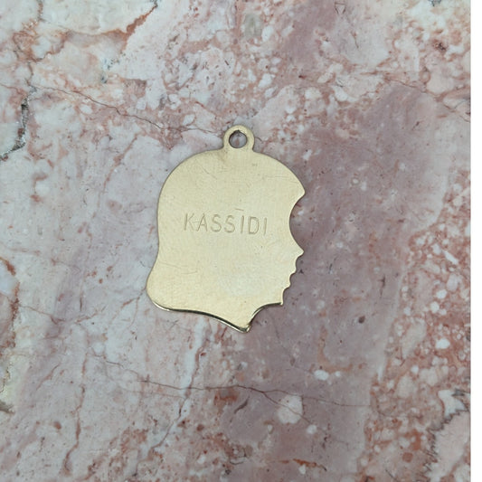 Vintage 14k Yellow Gold Flat Girl Silhouette Engraved "KASSIDY" & "4-4-92" Charm