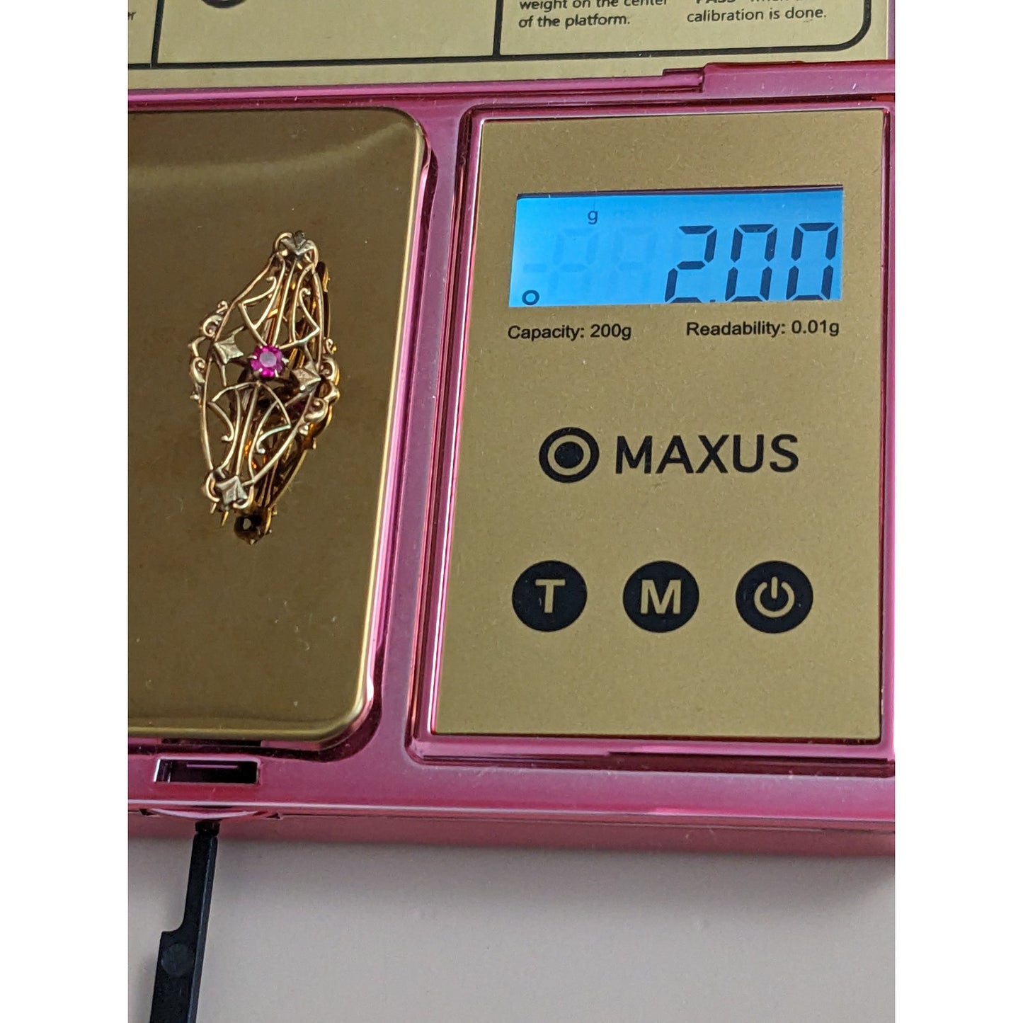 Antique 14k Gold Mini Dainty Pink Glass Victorian Flower Brooch