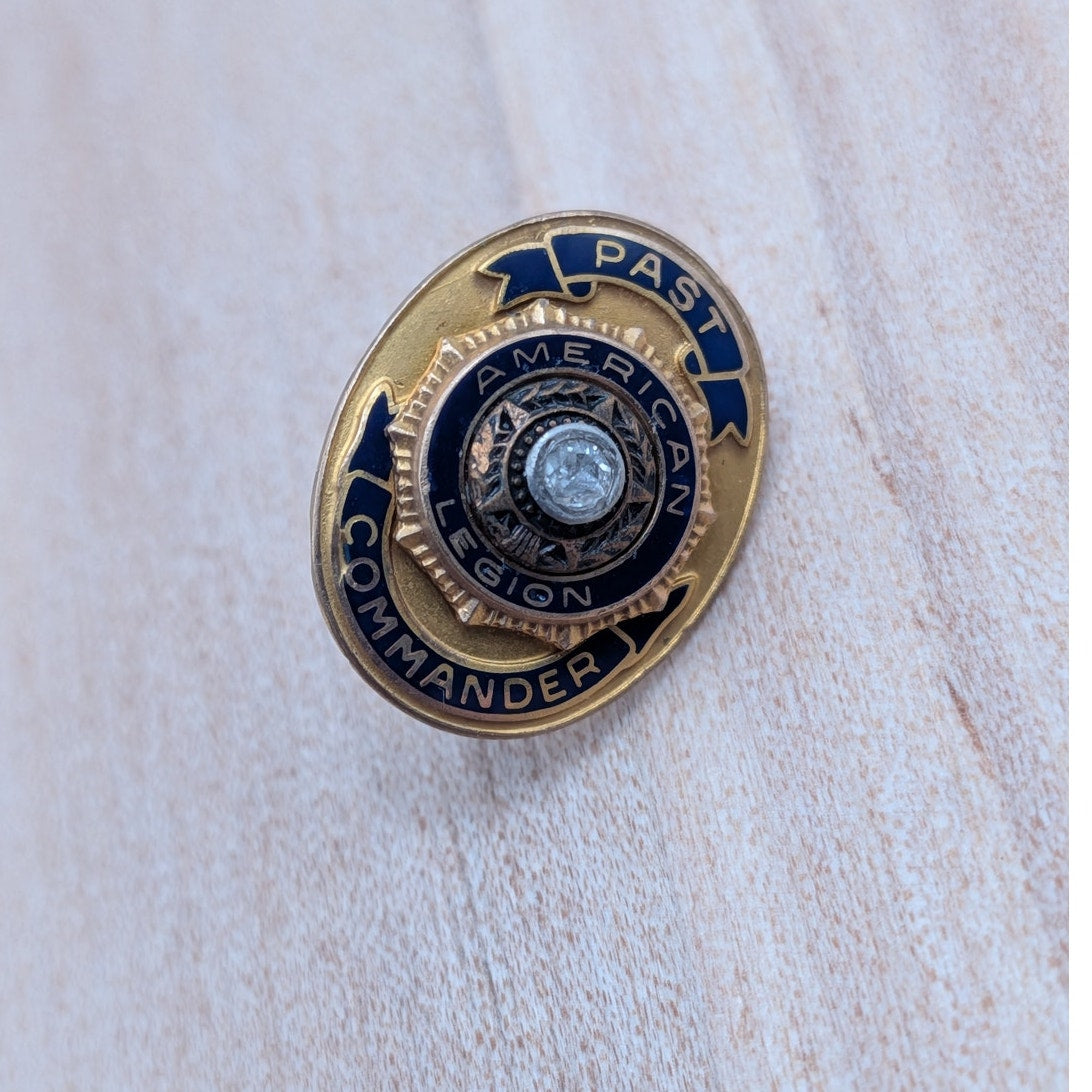 Vintage 10k Gold American Legion Past Post Commander Pin With Diamond (NO BACK)