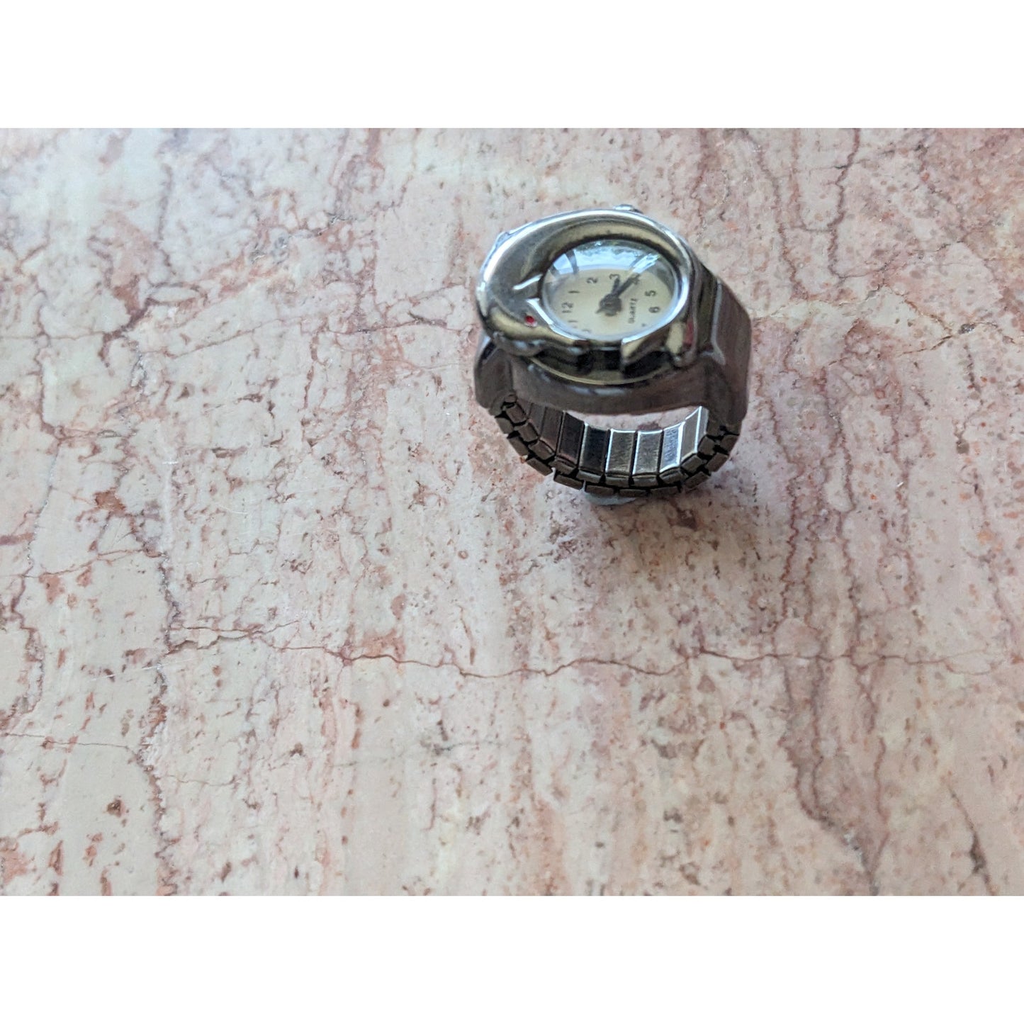 Preowned Patina Silver Tone Ring Watch with Dolphin Working