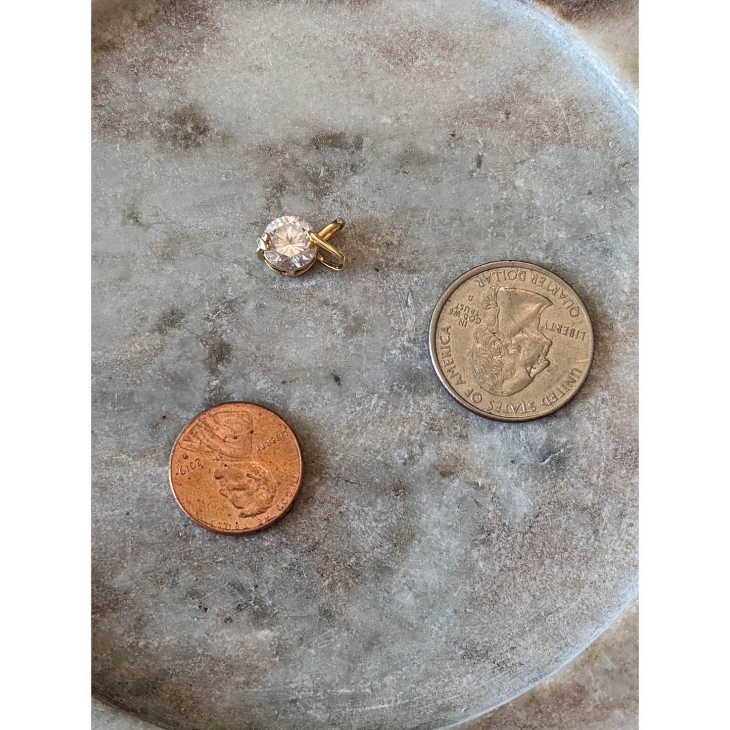 Estate 14k Yellow Gold Tiny White CZ Solitaire Pendant