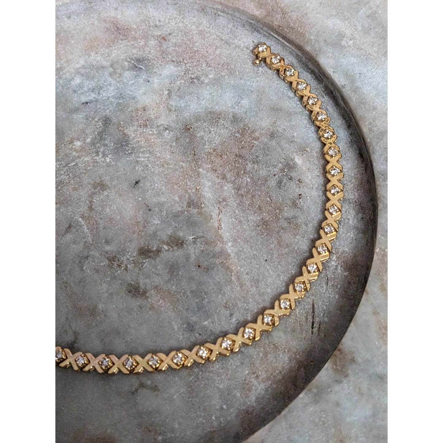 Vintage 14k Yellow Gold XOXO Diamond Tennis Bracelet 7in