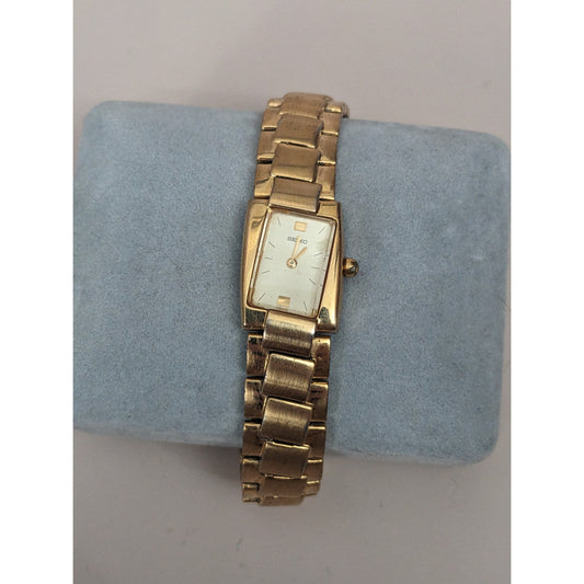 Vintage Andre Mouche Silver Tone Bangle Watch with Blue Floral Enamel Working