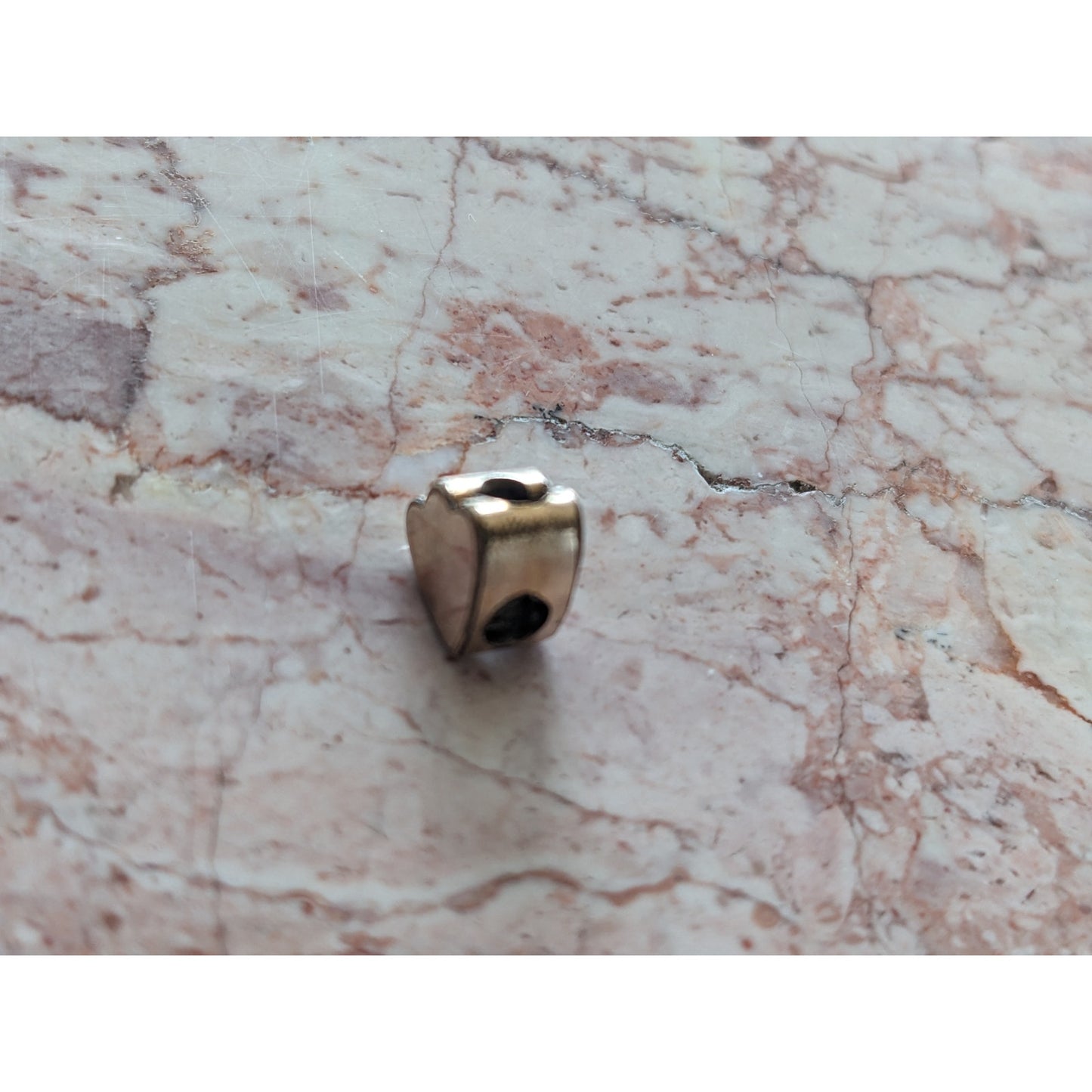 Vintage Unmarked 10k Gold Heart Shaped SLider Charm with Pink and White Stones