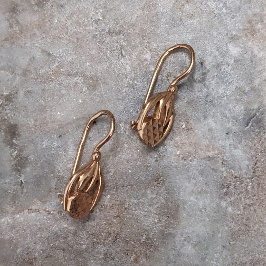 Vintage 1990s 14k Rose Gold Leaf Pattern Earrings
