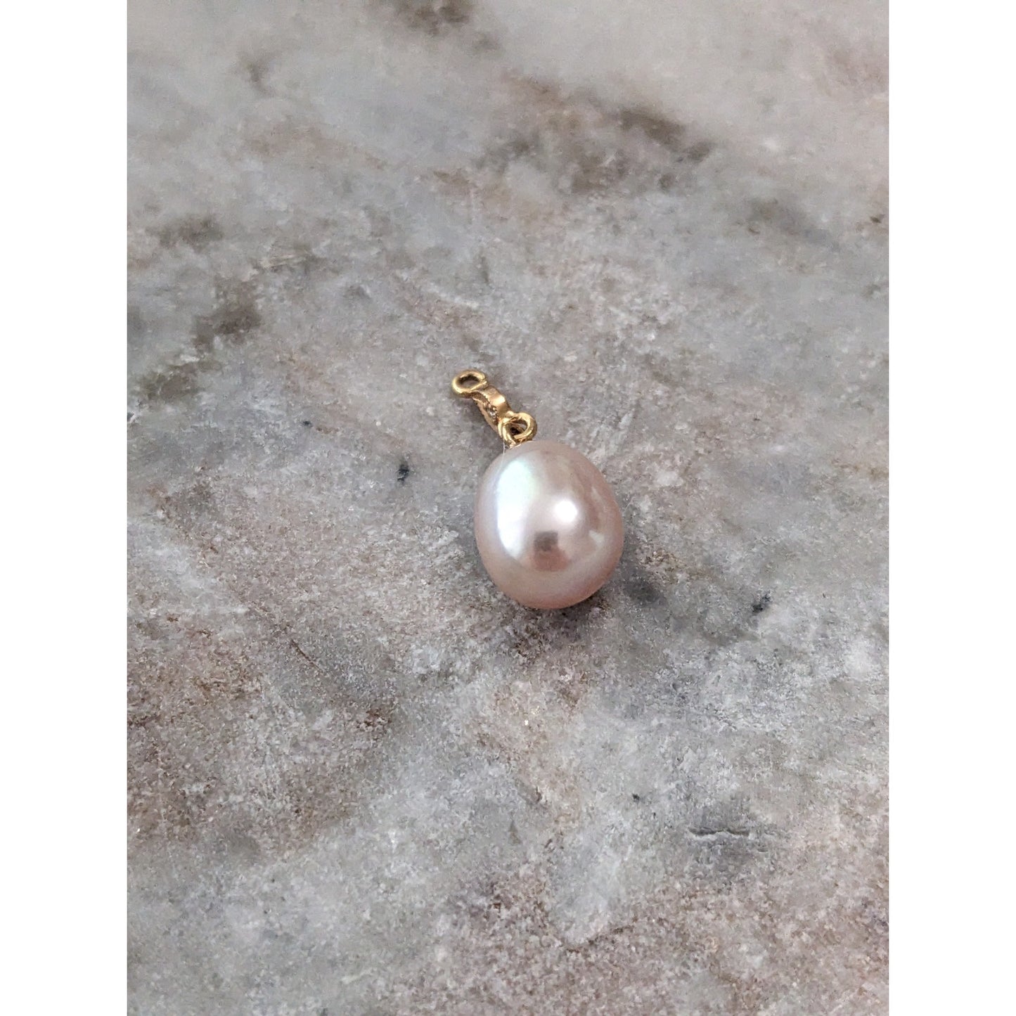 Vintage Unmarked 18k Gold Teardrop Pearl Charm Pendant with Diamond Accent