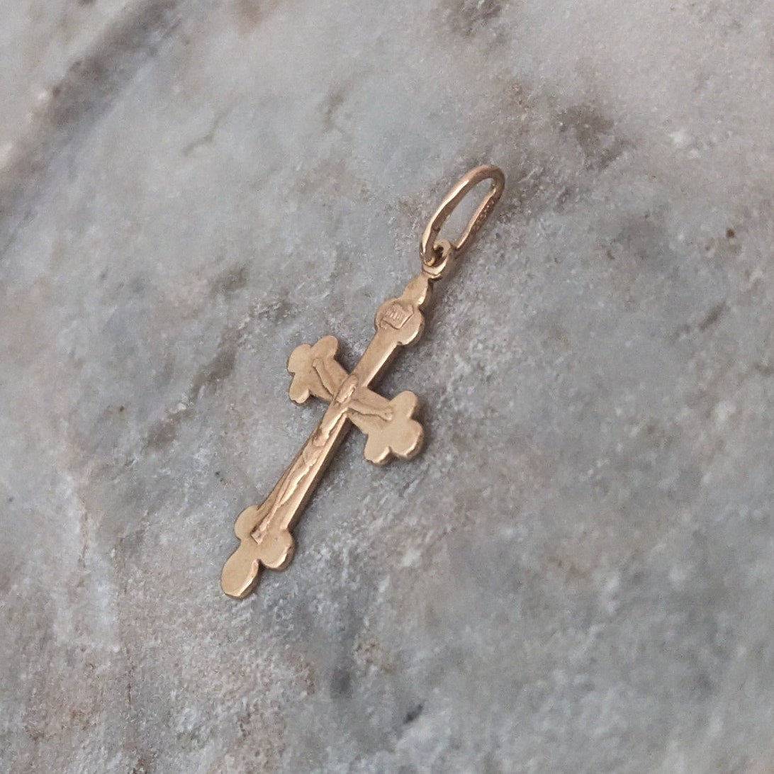 Vintage 14k Yellow Gold Ukrainian Russian Greek Orthodox Cross Pendant
