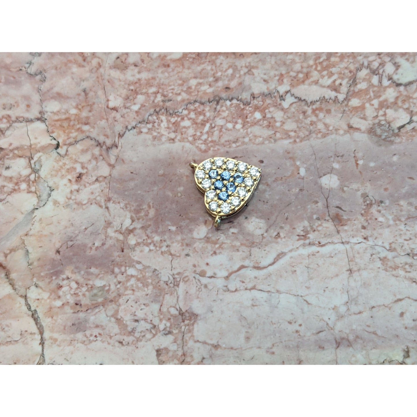 Custom 18k Yellow Gold Mini Heart Benitoites and Diamonds Cluster Charm Pendant