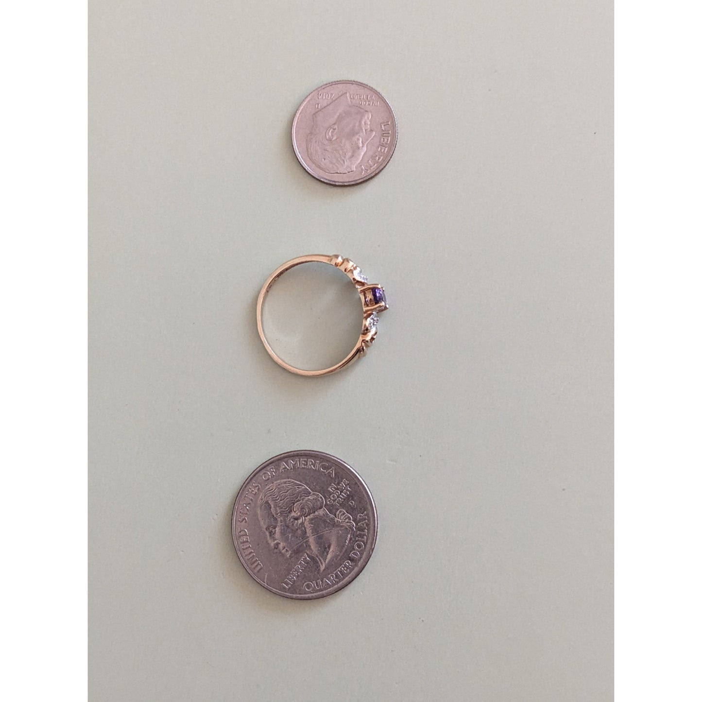 Vintage 10k Yellow Gold Purple Amethyst Ring White Gold Accents & Heart Cutouts