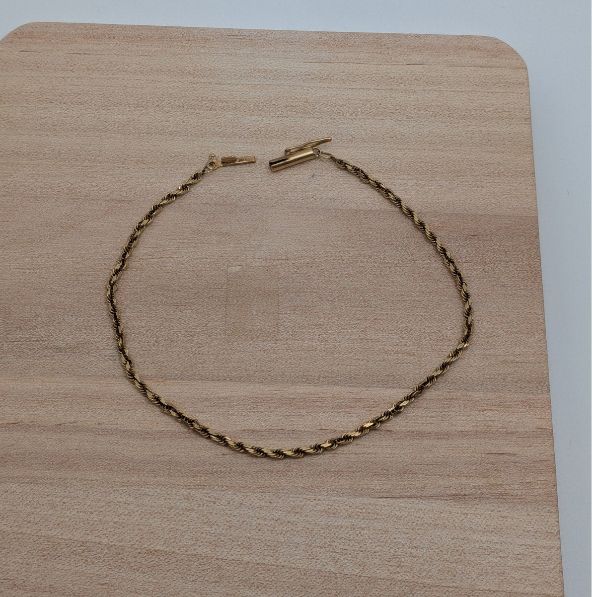 Vintage 14k Yellow Gold 1.6mm Rope Chain Bracelet 8in