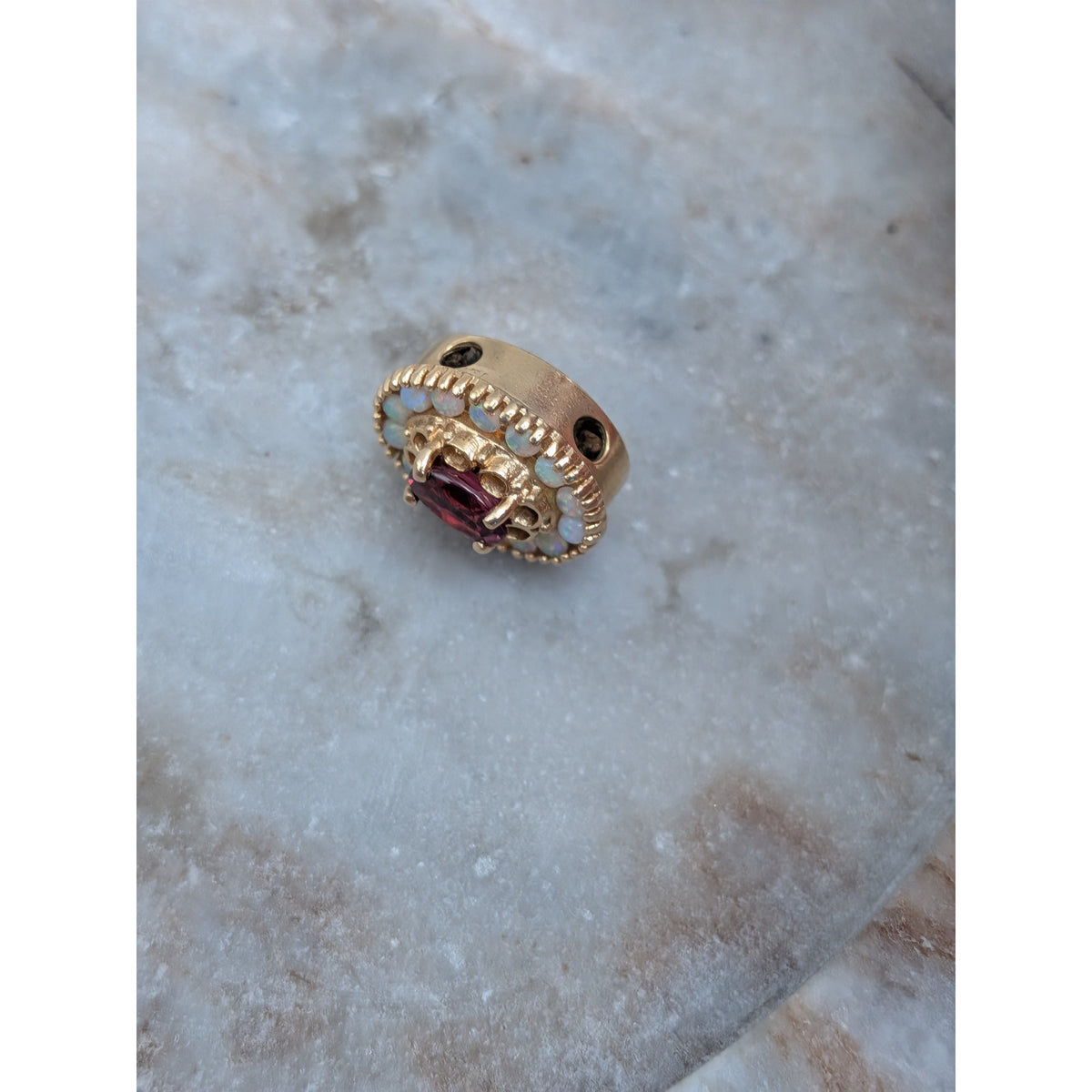 Vintage Old Victoria 14k Gold Bracelet Slide Charm Pink Center & Opals