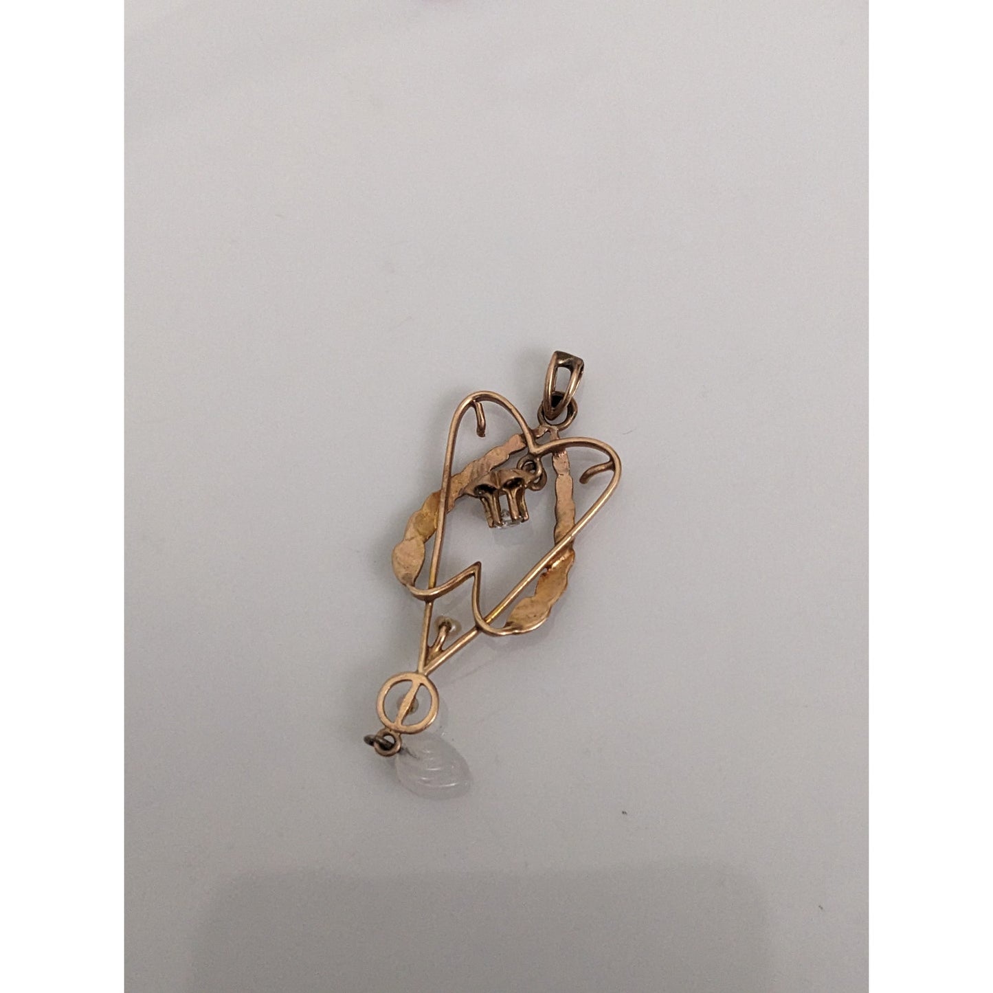 Antique Vintage Unmarked 10k Yellow Gold Glass & Seed Pearl Pendant