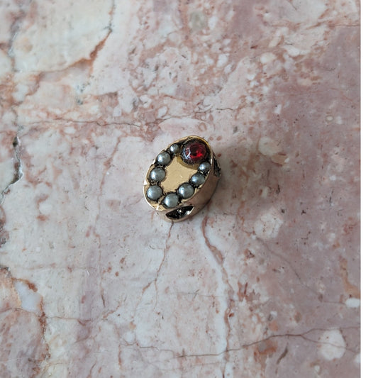 Vintage Unmarked 10k Gold Oval Slider Charm with Pink and White Stones