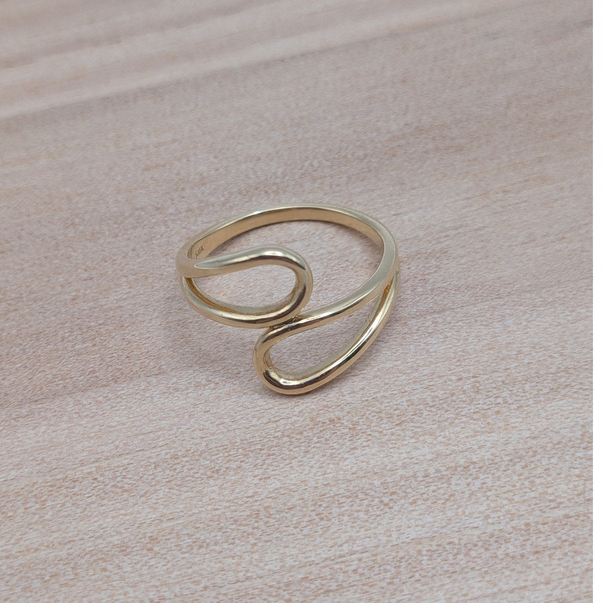 Estate 14k Yellow Gold Minimal Geometric Bypass Ring Size 6.75