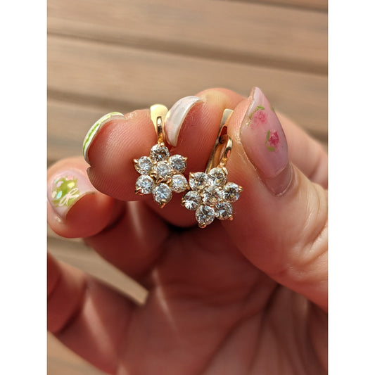 Vintage 14k Gold Dangle Accent Stones Flower Cluster Earrings
