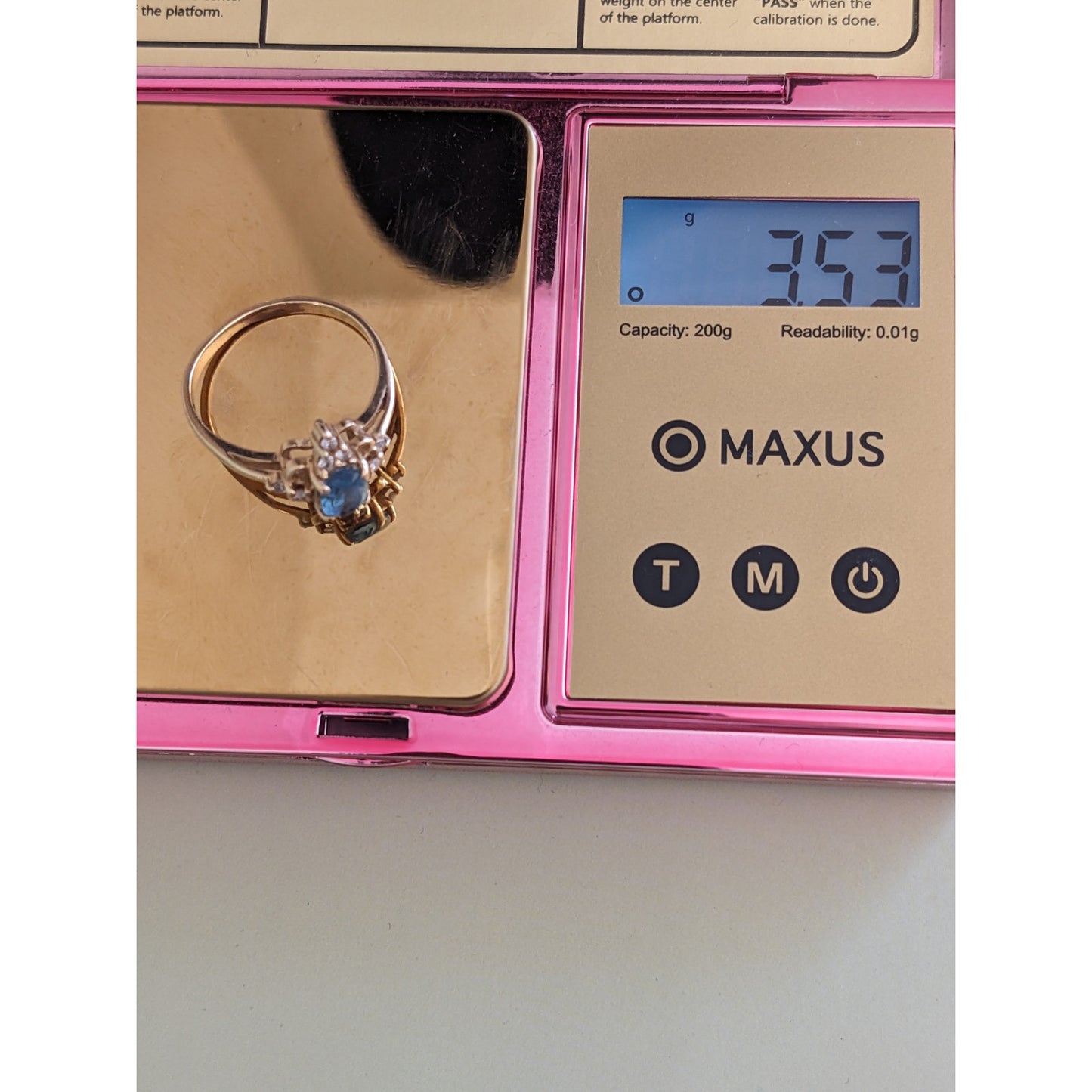 Vintage 14k Yellow Gold Ring with Blue Gem and Diamond Accents 7.75US