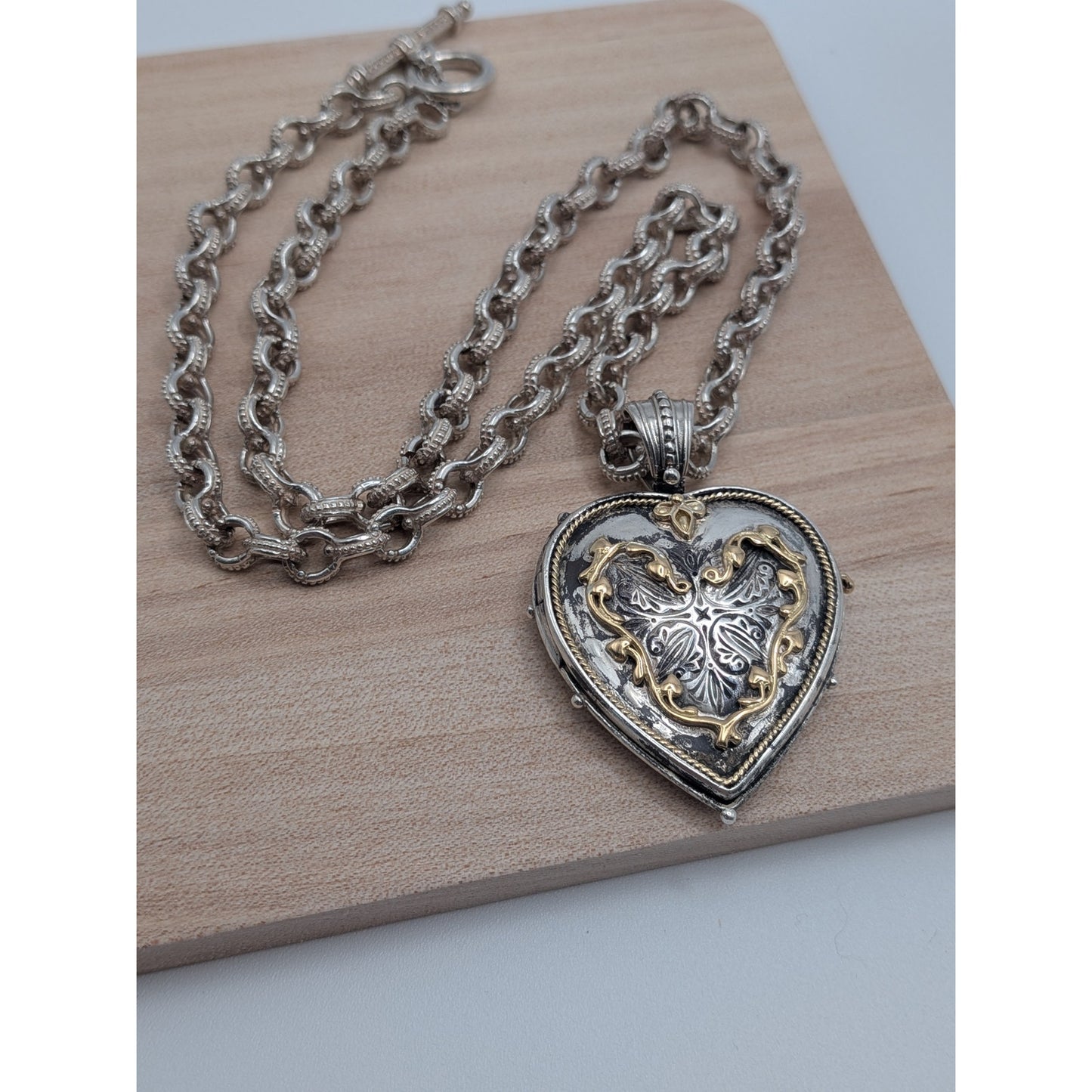 Konstantino Heart Locket Necklace in Sterling Silver w/ 18K Gold Accents
