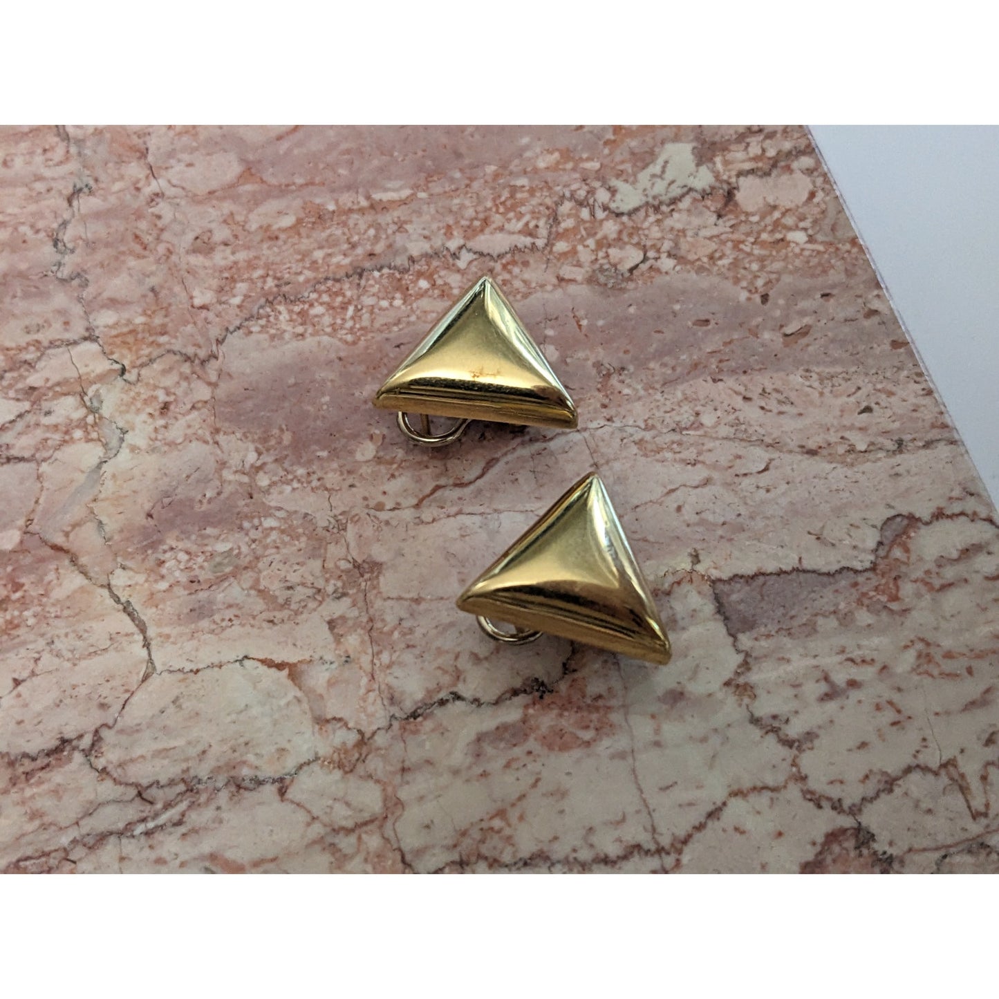 Vintage 14k Yellow Gold Hollow Chunky Triangle Earrings Omega Backs