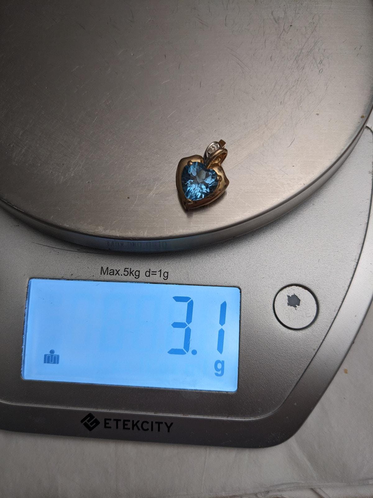 Vintage 14k Yellow Gold Pendant with Blue Topaz and Diamond Accent