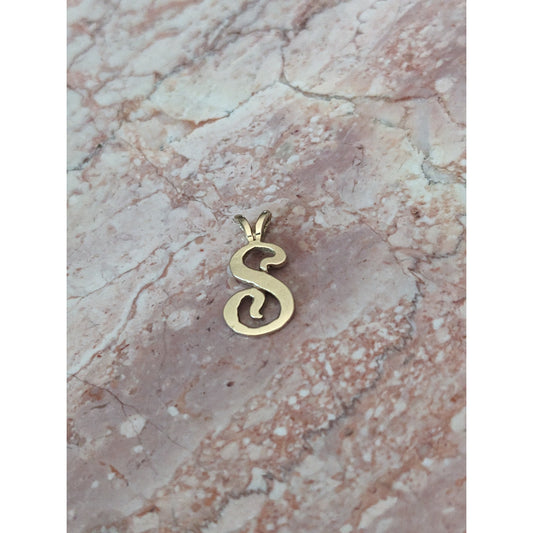 Estate 12k Yellow Gold "S" Letter Initial Charm Pendant