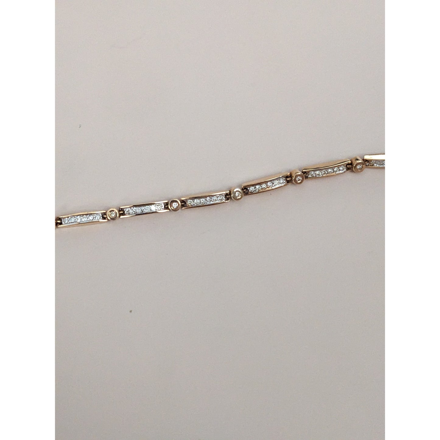 Estate 14k Yellow Gold Light Dainty Diamond Bar Link Bracelet 8 in
