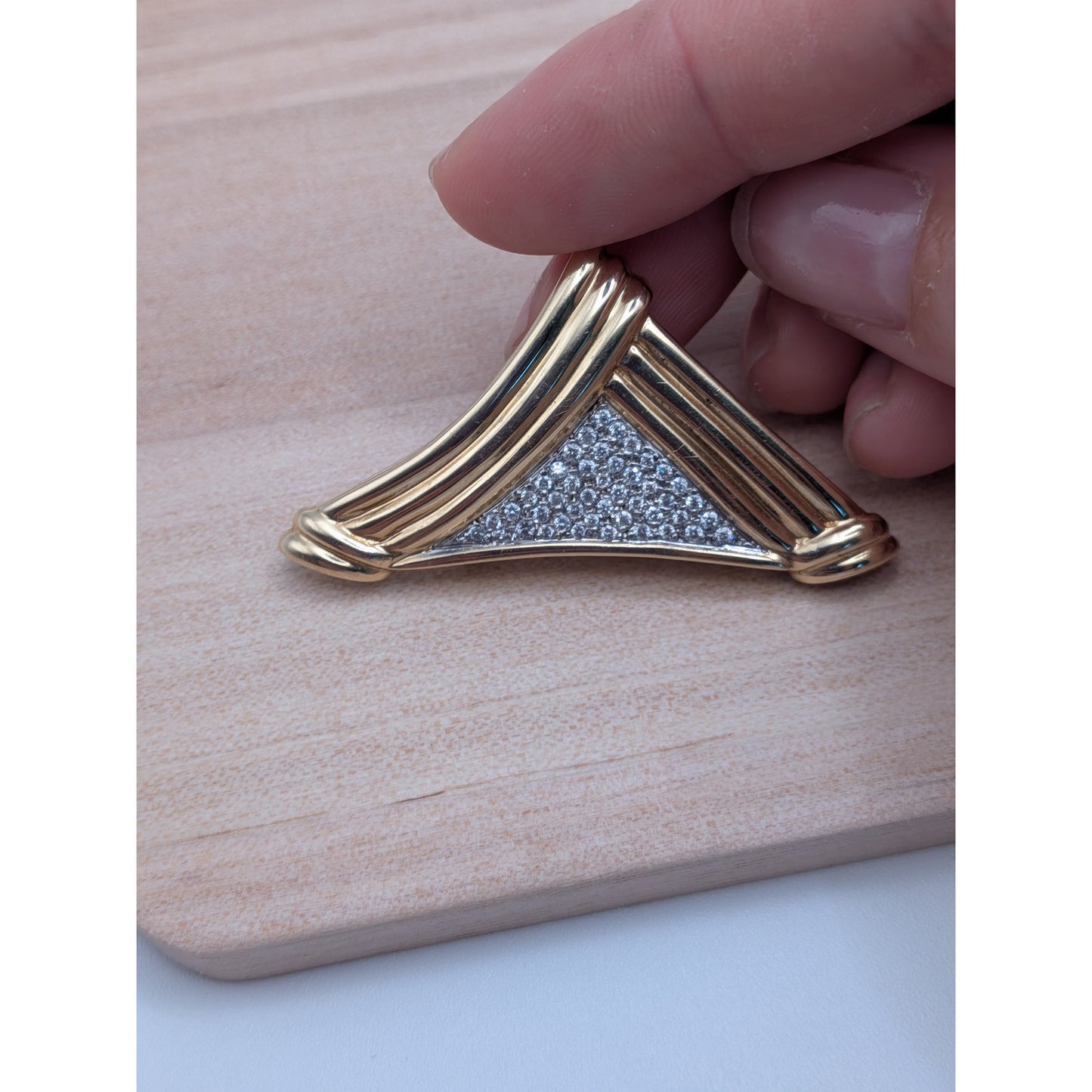 Vintage Unmarked 14k Gold Triangle Slide Pendant with Pave Diamonds