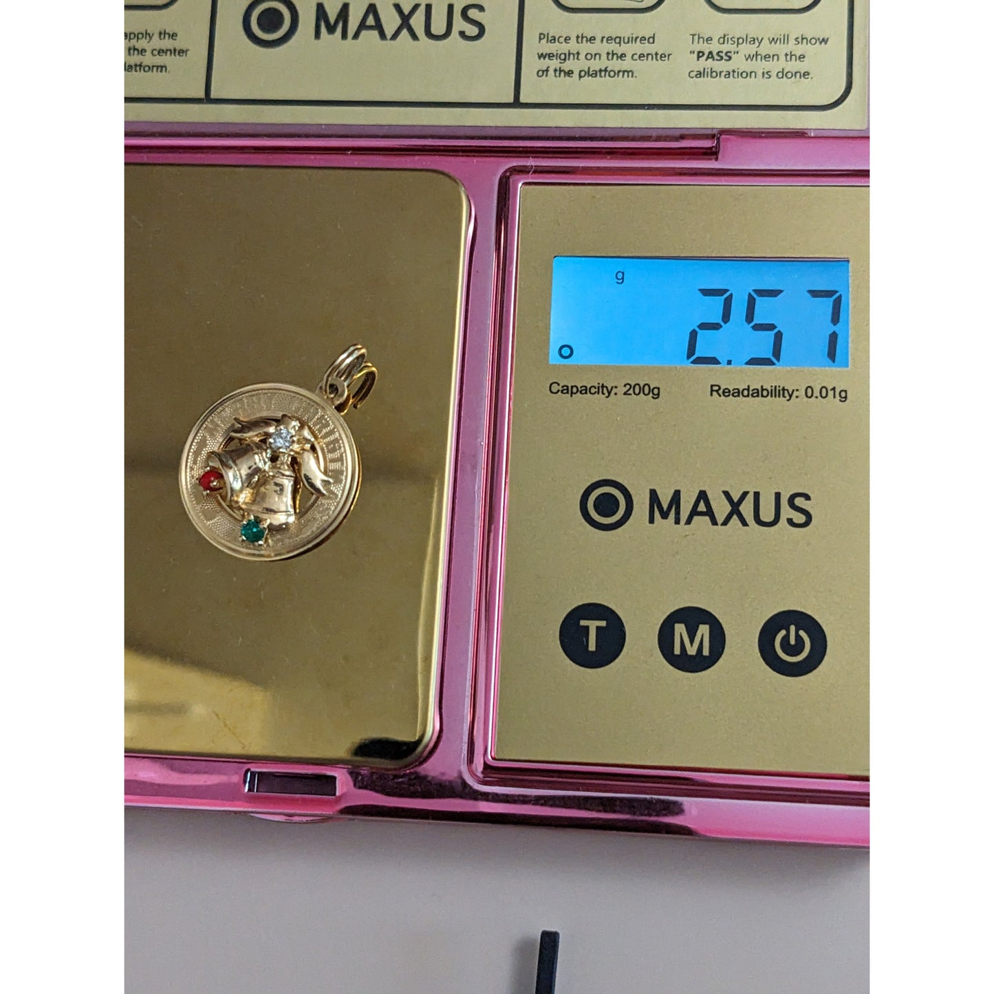 Vintage 14k Yellow Gold Festive Merry Christmas Holiday Bells Pendant