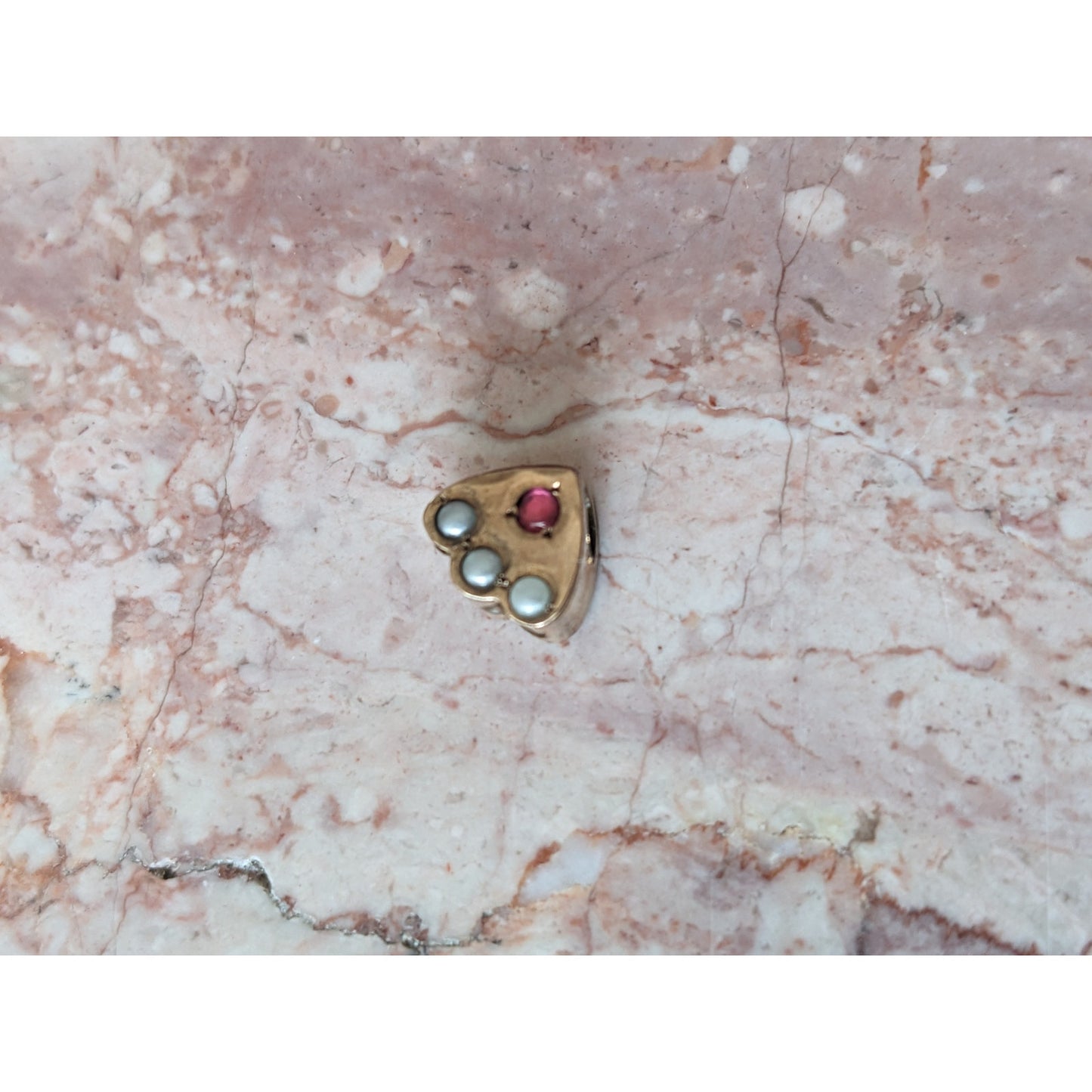 Vintage Unmarked 10k Gold Heart Shaped SLider Charm with Pink and White Stones