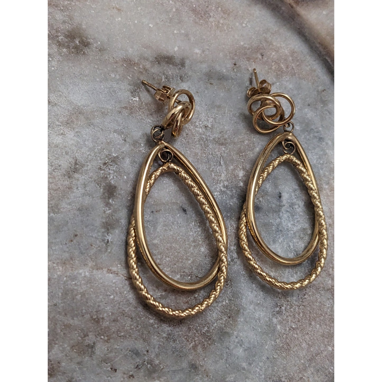 Vintage 14k Solid Yellow Gold Double Oval Earrings