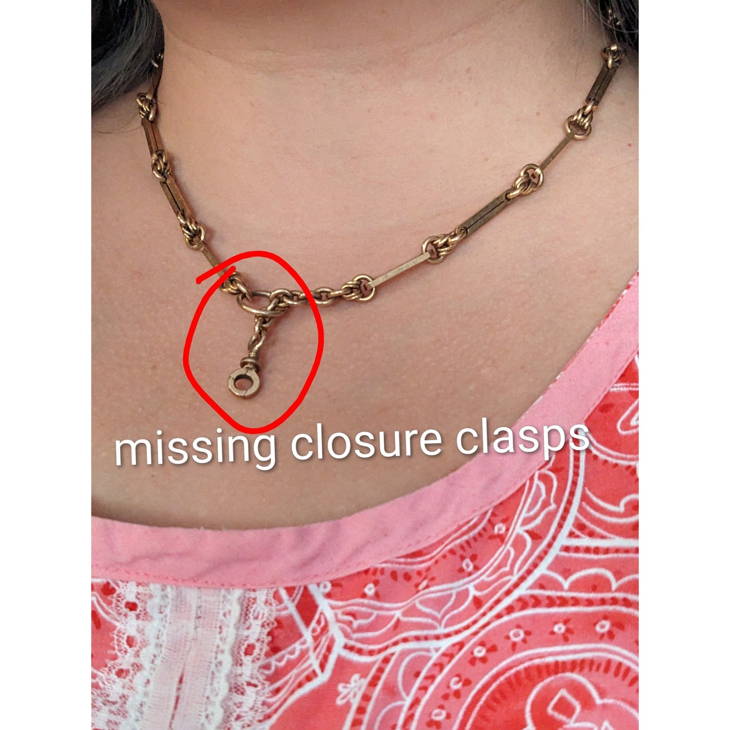 FLAW Antique Unmarked 14k Yellow Gold Paper Clip And Knots Fob Chain