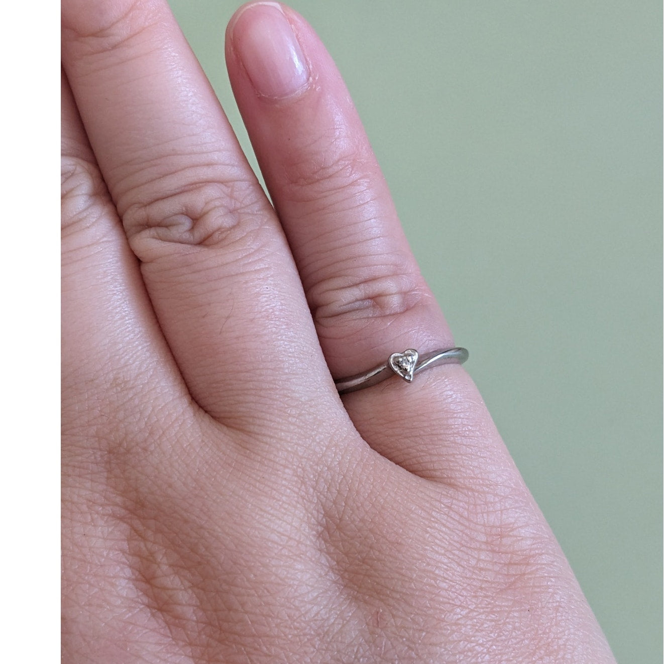 Vintage 10k White Gold SUPER DAINTY MINI Heart Diamond Ring Size 5US