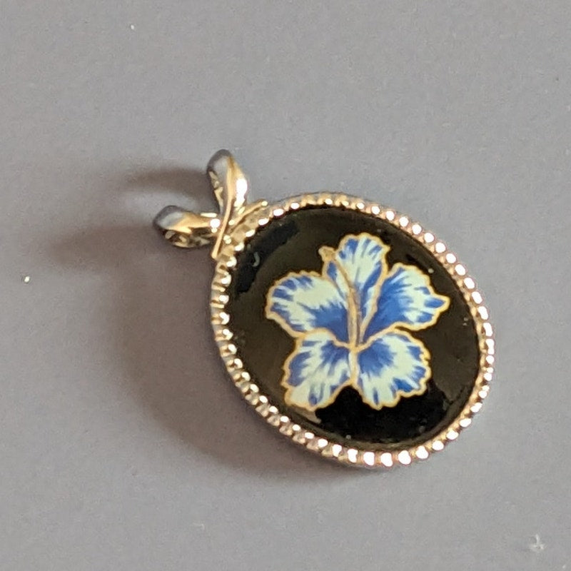 Vintage Andre Mouche Blue Flower Pendant in Silver Tone