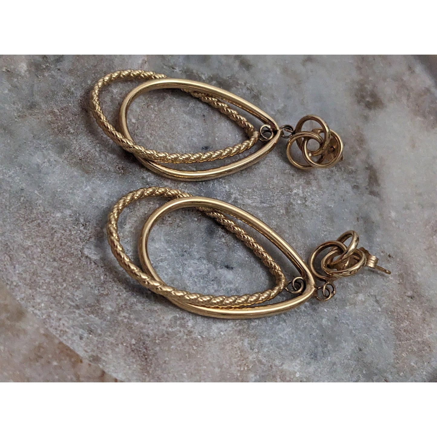 Vintage 14k Solid Yellow Gold Double Oval Earrings