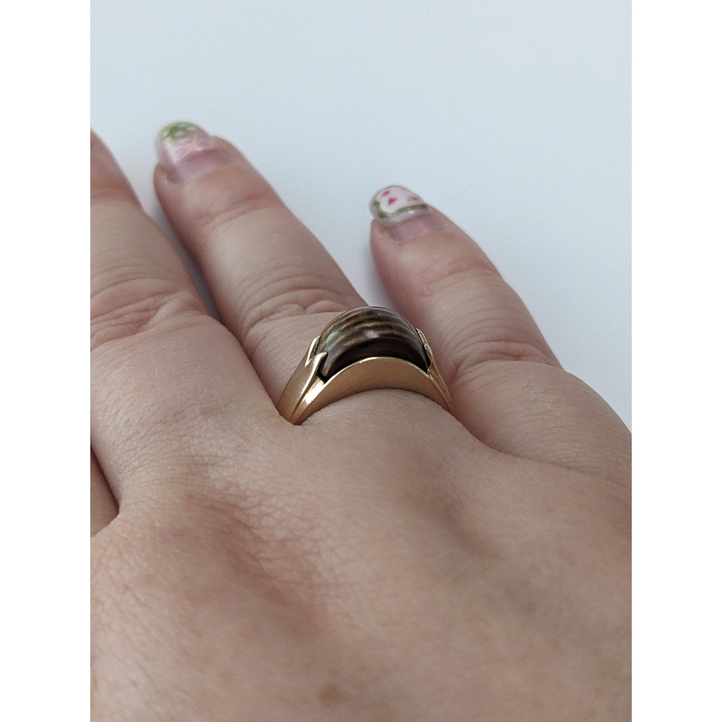 Vintage 14k Yellow Gold Tiger's Eye Band Ring Size 8.25