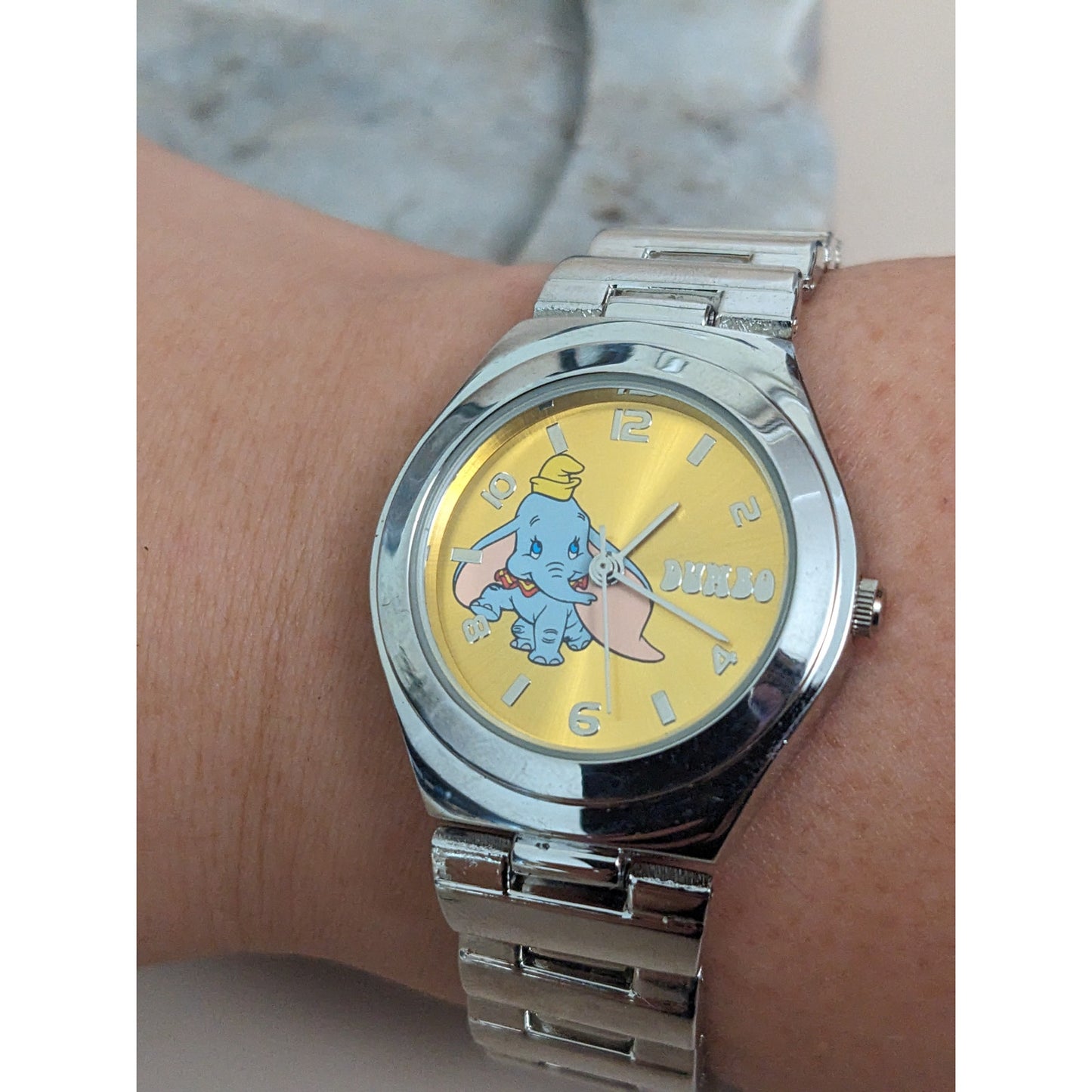 Vintage Andre Mouche Silver Tone Bangle Watch with Blue Floral Enamel Working