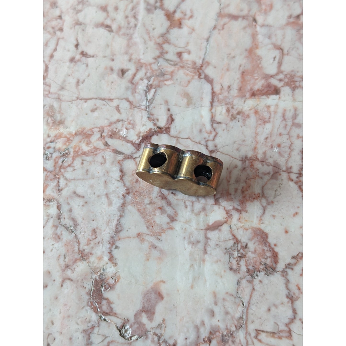 FLAW Vintage Gold Filled Double Heart Shaped Slider Charm White Faux Pearls