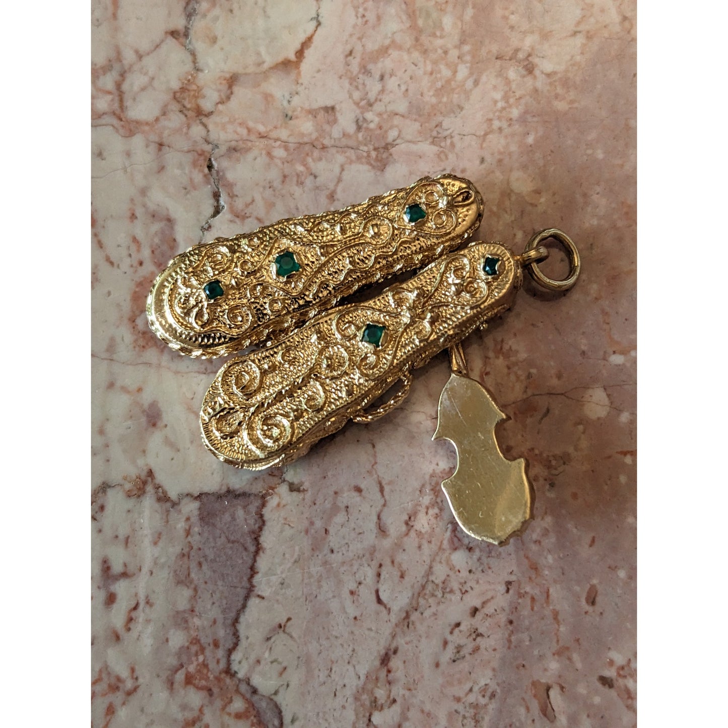 Vintage Unmarked 14k Intricate Violin Case Locket Movable Violin Charm Pendant