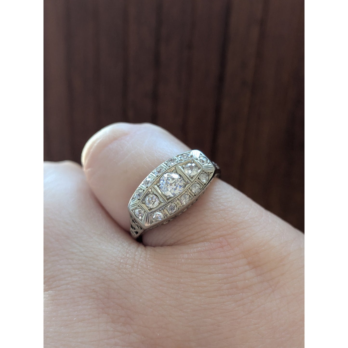 Antique 18k White Gold Cluster Ring Size 5.25 w/ 0.75cttw Diamonds